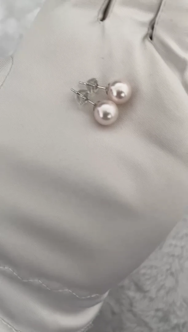 银S925镶嵌耳饰海水珍珠AK素钉8.5-9mm