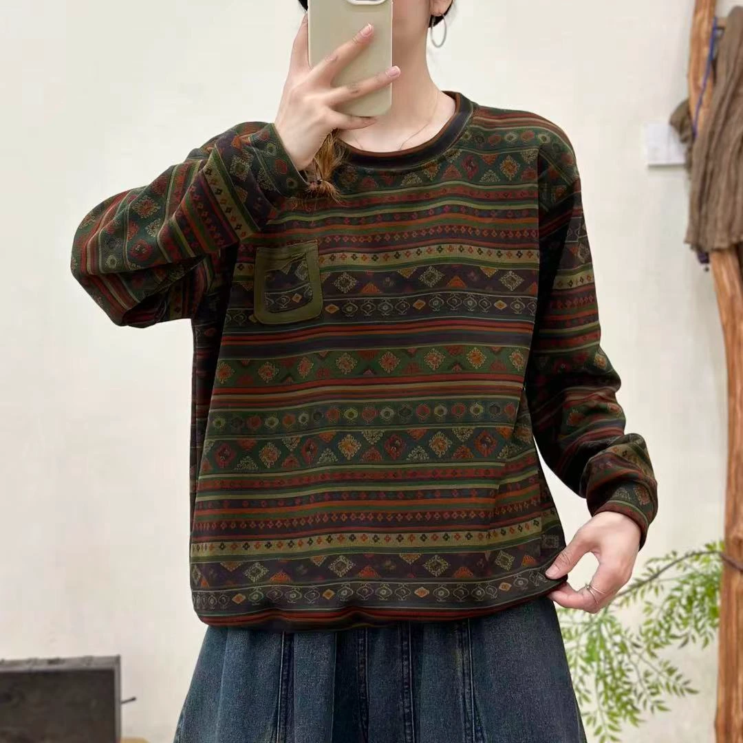 16122新款春秋休闲减龄宽松印花上衣卫衣