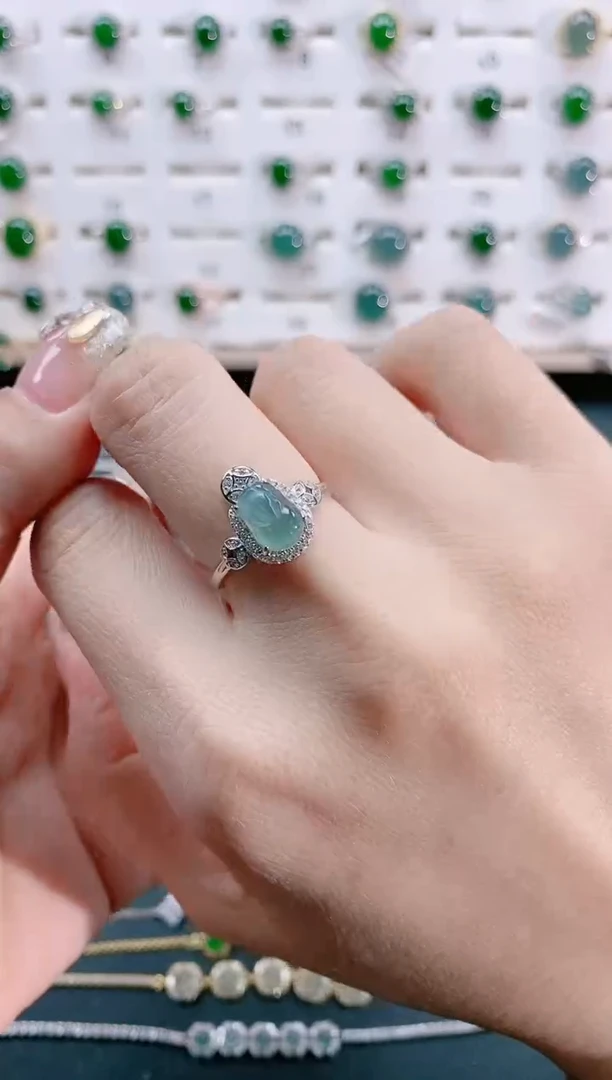 【闪购商品】翡翠戒指银S925镶嵌天然翡翠