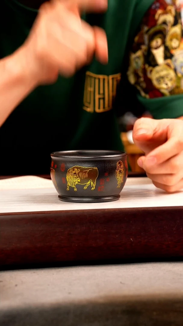 茶壶紫砂原矿石黄 五牛杯