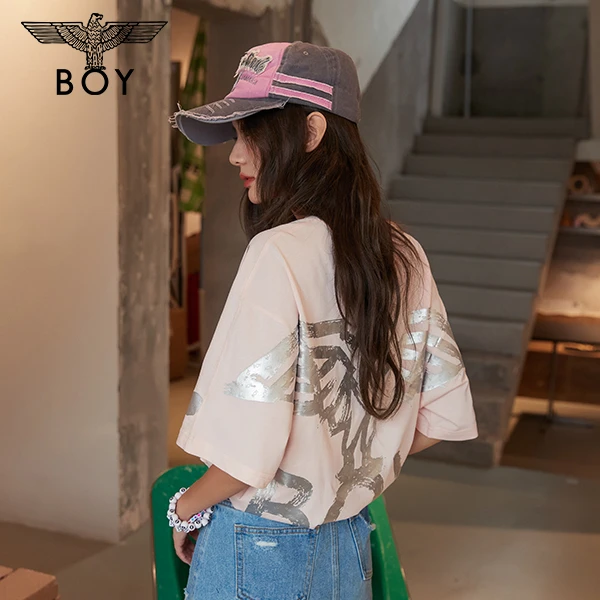BOYLONDON短袖情侣款春夏新款烫金字母印花朋克百搭圆领T恤N01008