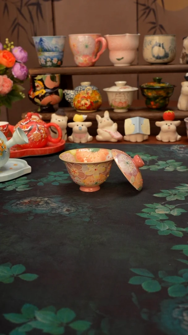 花满蹊  粉色盖碗