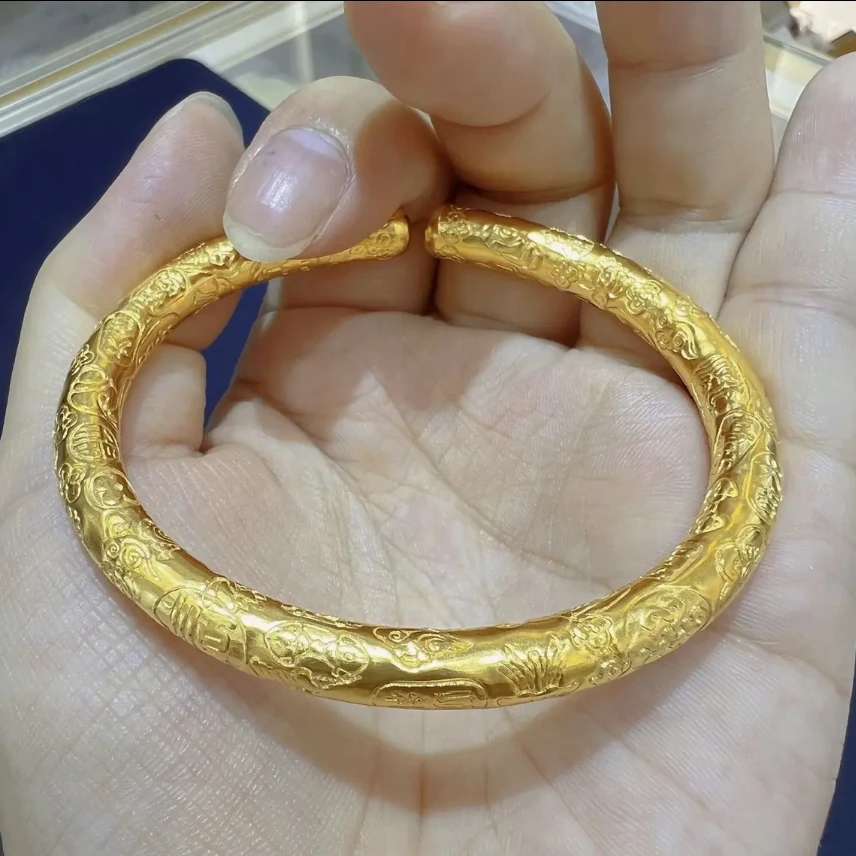 合金手镯 合金材质【开口吉言手镯】时尚复古传承素款女款实心经典