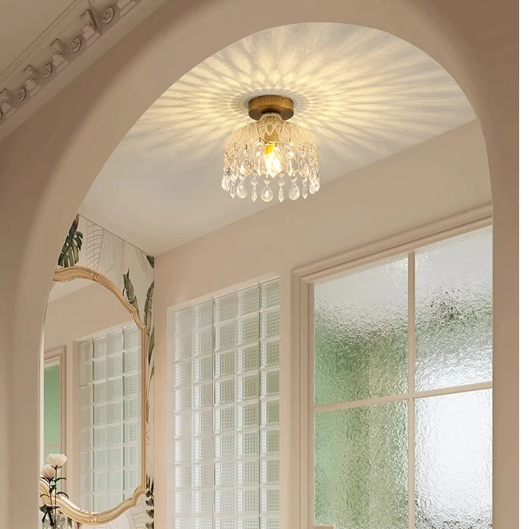 法式复古入户玄关过道吸顶灯全铜玻璃个性温馨网红衣帽间阳台灯具