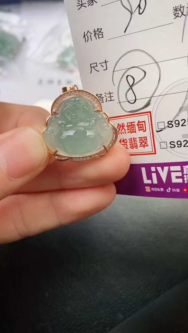 颈饰银S925镶嵌翡翠李*珍挂件