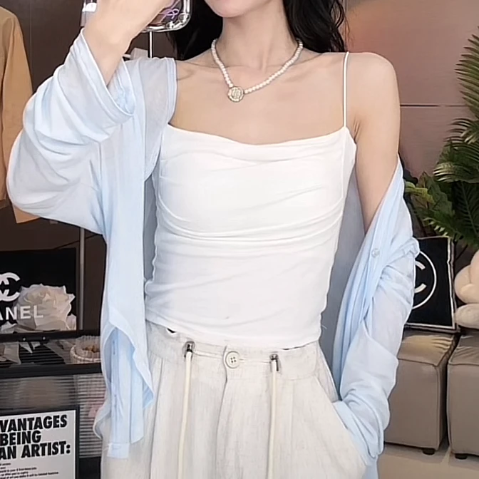 【蓉蓉专属】千层RX0224辣妹纯欲褶皱吊带细肩带美式甜辣风外穿吊带