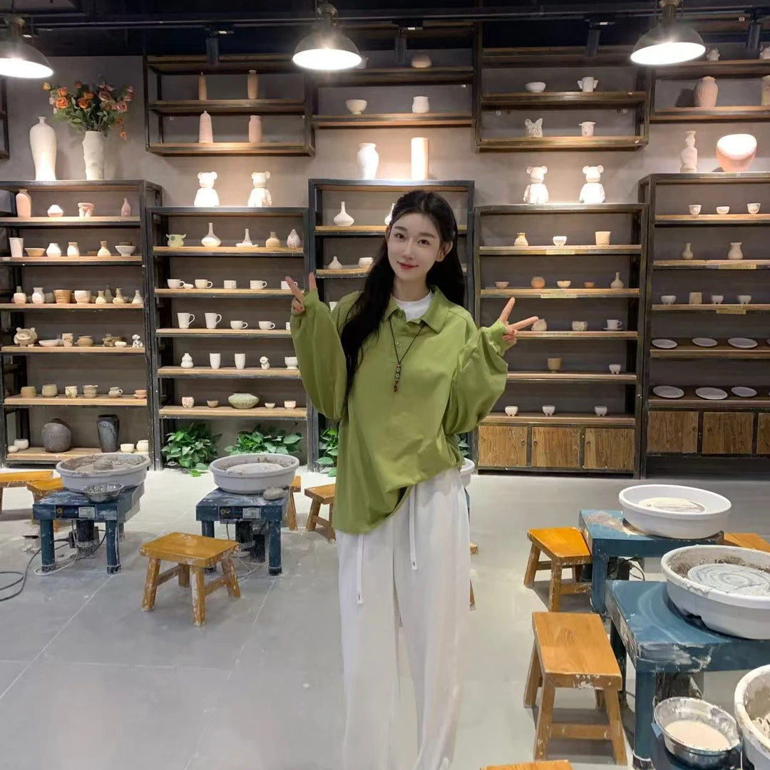 OUDOCKEE 鸥鸥 【100棉】绿卫衣 纯棉半开襟Polo长袖 T2503X555T