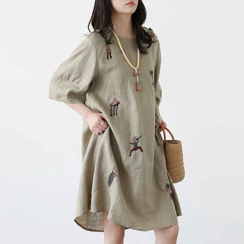 (衣兮刺绣短袖汉麻连衣裙)262100夏季复古文艺简约舒适连衣裙W