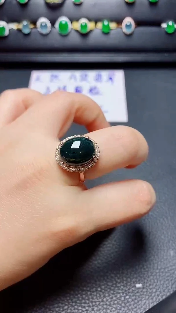银S925镶嵌戒指翡翠 天然翡翠A货s925银镶