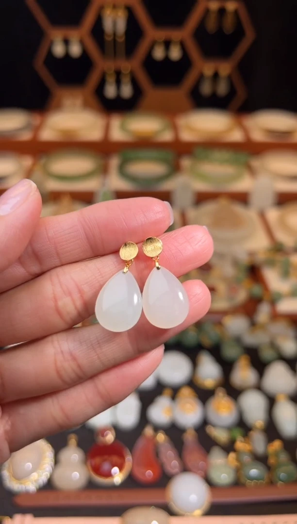 银S925镶嵌和田玉耳饰福利