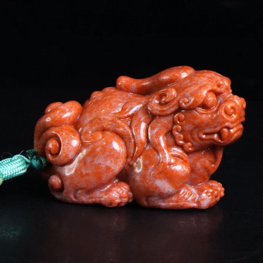 25寿山石高山桃花貔貅手把件75克5.8x3x3.7，2BY