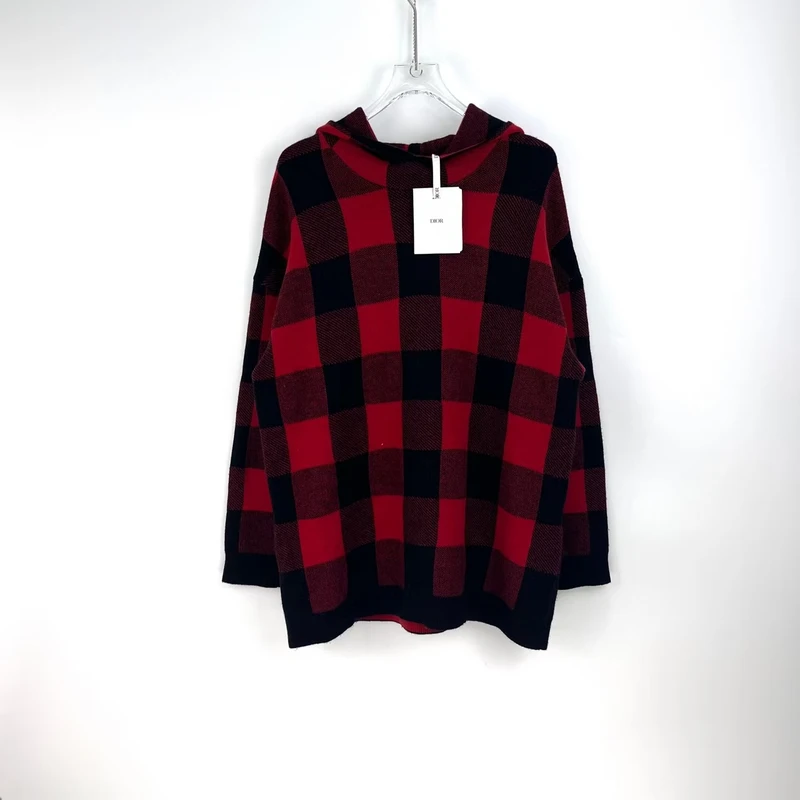 全新未使用 DIOR/迪奥 格纹连帽针织衫/36码