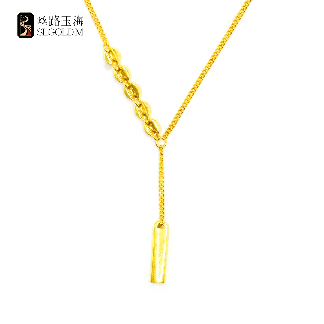 丝路玉海连连无事牌套链足金999气质轻奢时尚百搭个性简约坠链