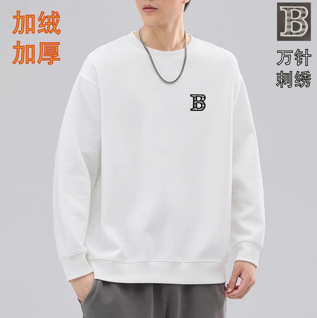 【倩倩清仓】潮流休闲情侣圆领百搭时尚刺绣加绒卫衣--B字母