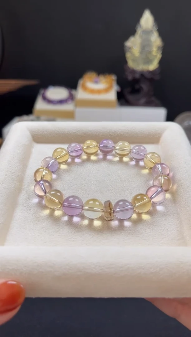 未镶嵌手链水晶天然紫黄圆珠设计手串10mm