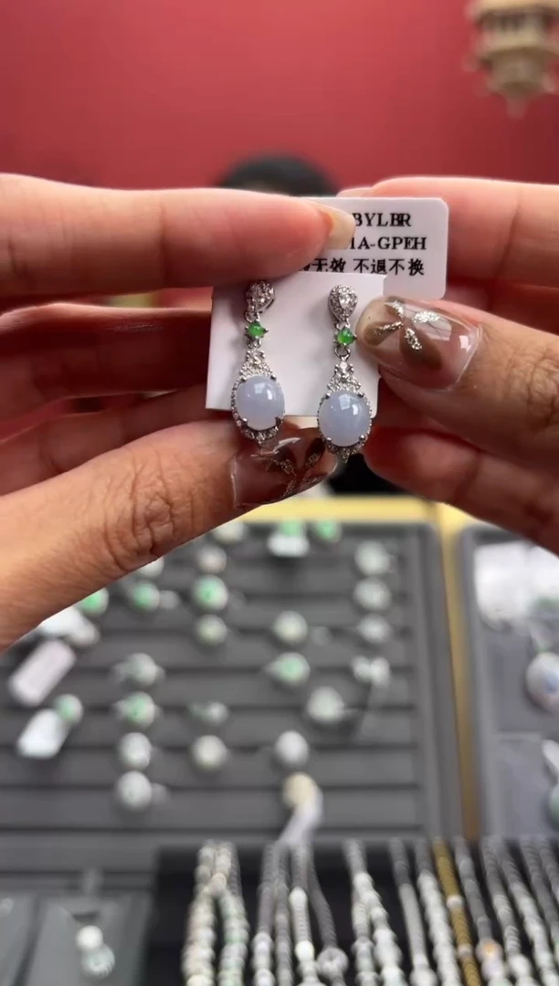 【闪购商品】翡翠耳饰银S925镶嵌480328