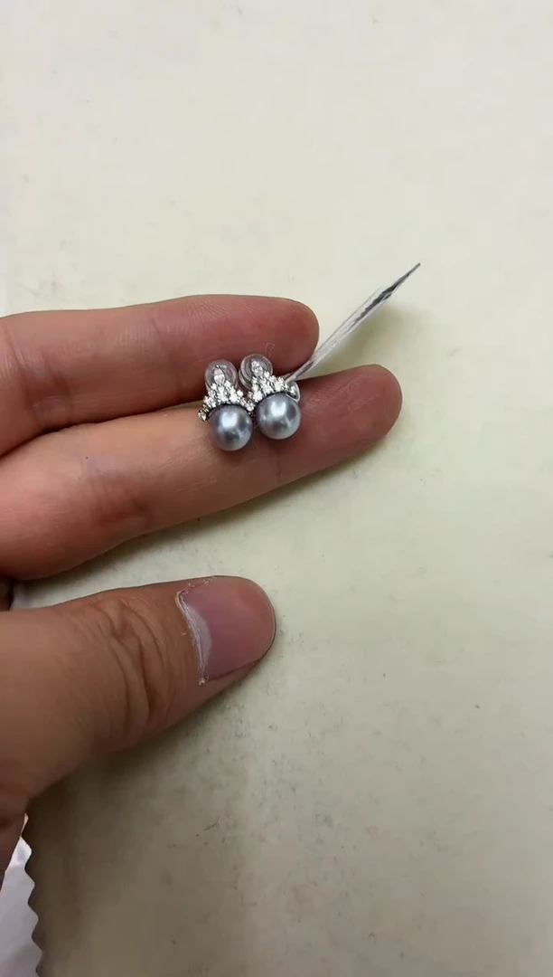 银S925镶嵌DA海水珍珠耳饰7-8 y921