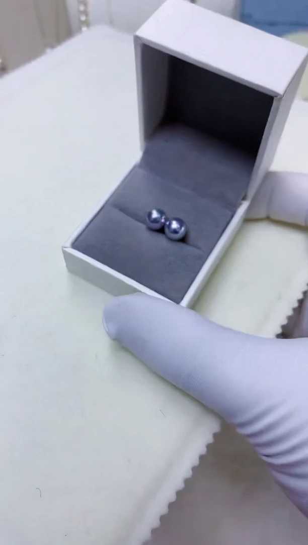 18K金镶嵌海水珍珠饰品7.5-8真多麻色素钉定制