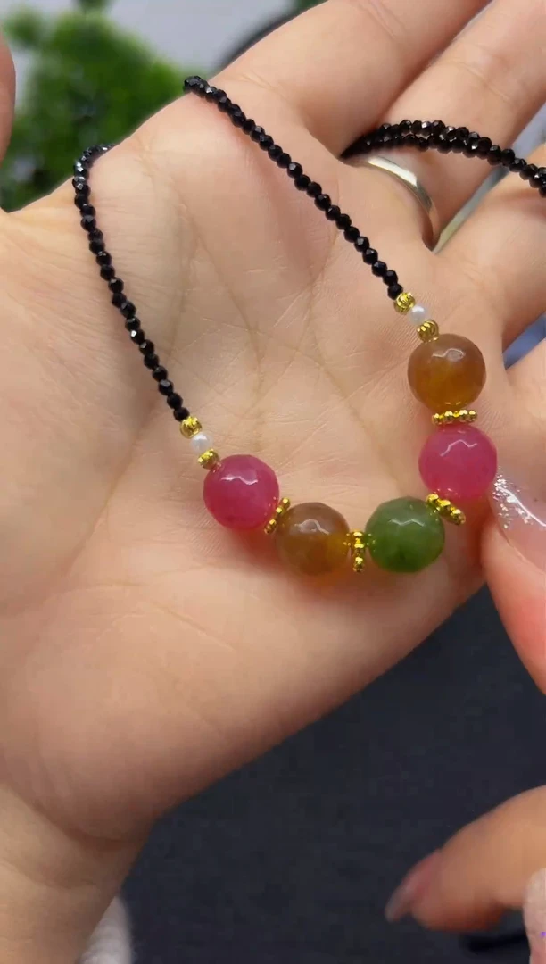 【闪购商品】碧玺颈饰银S925镶嵌项链X497