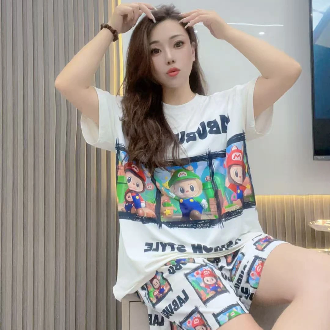 13076小景推荐-欧版时尚三卡通短袖套装-0666