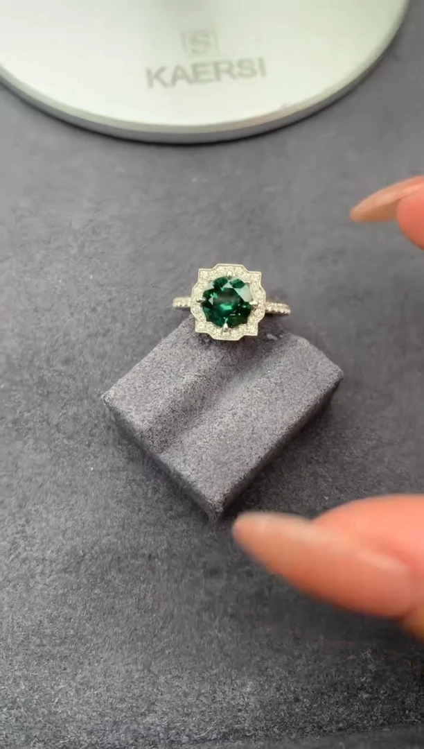 18K金镶嵌戒指碧玺4.2ct绿碧玺戒指 定制 fc