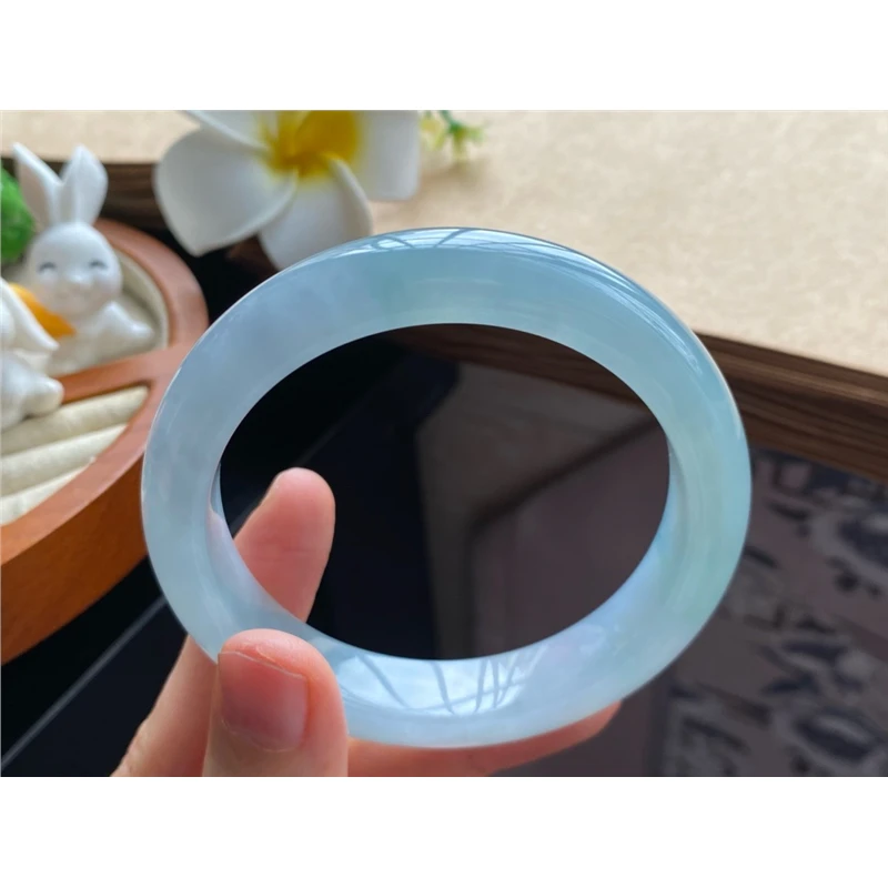 天然翡翠11.11批10498号55.8-12-8.5 冰绿果冻镯清新天然翡翠手镯