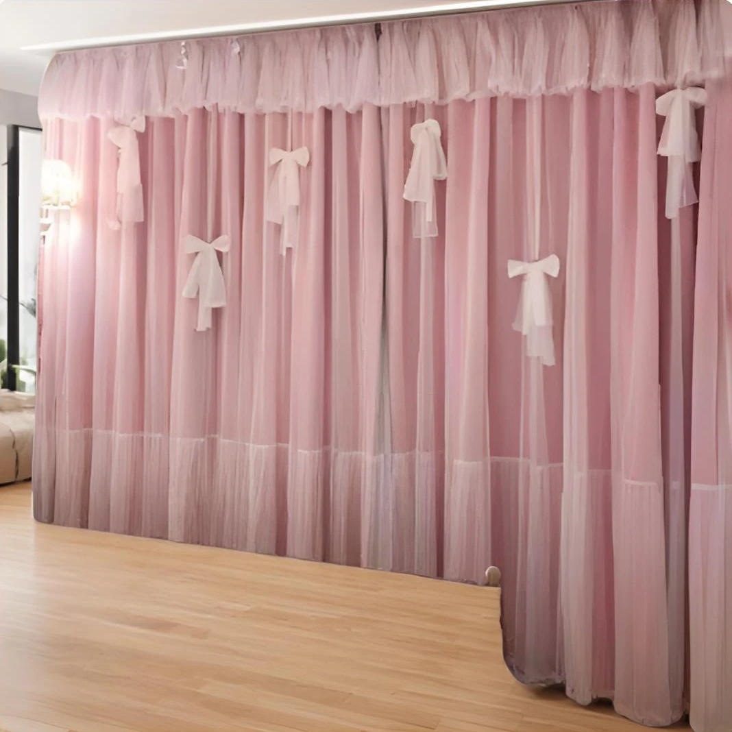 窗帘韩式公主风成品定制网红梦幻遮光卧室客厅飘窗落地窗布纱一体