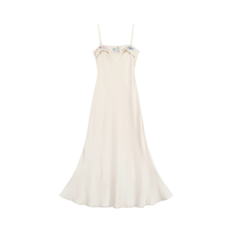 冯（CHAOMEI【洛神赋】新中式国风女装高级感轻奢缎面吊带裙领口绣花