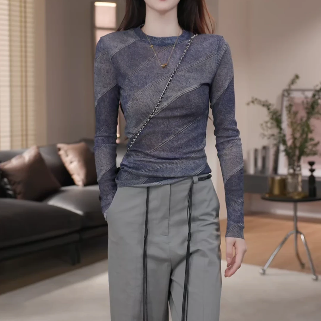 新款长袖T恤女夏季薄款时尚百搭休闲洋气长袖防晒上衣LK2504841