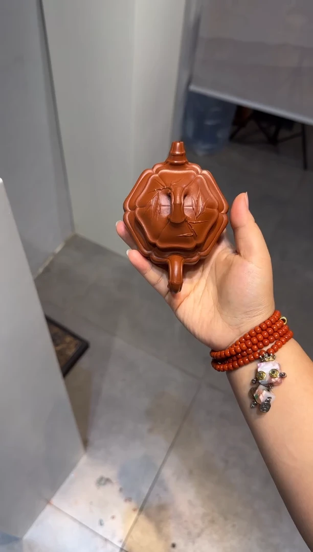 茶壶紫砂六方海棠双线竹鼓