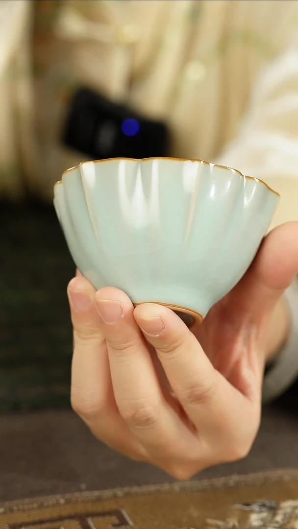 善窑厂汝窑天青百合花口杯