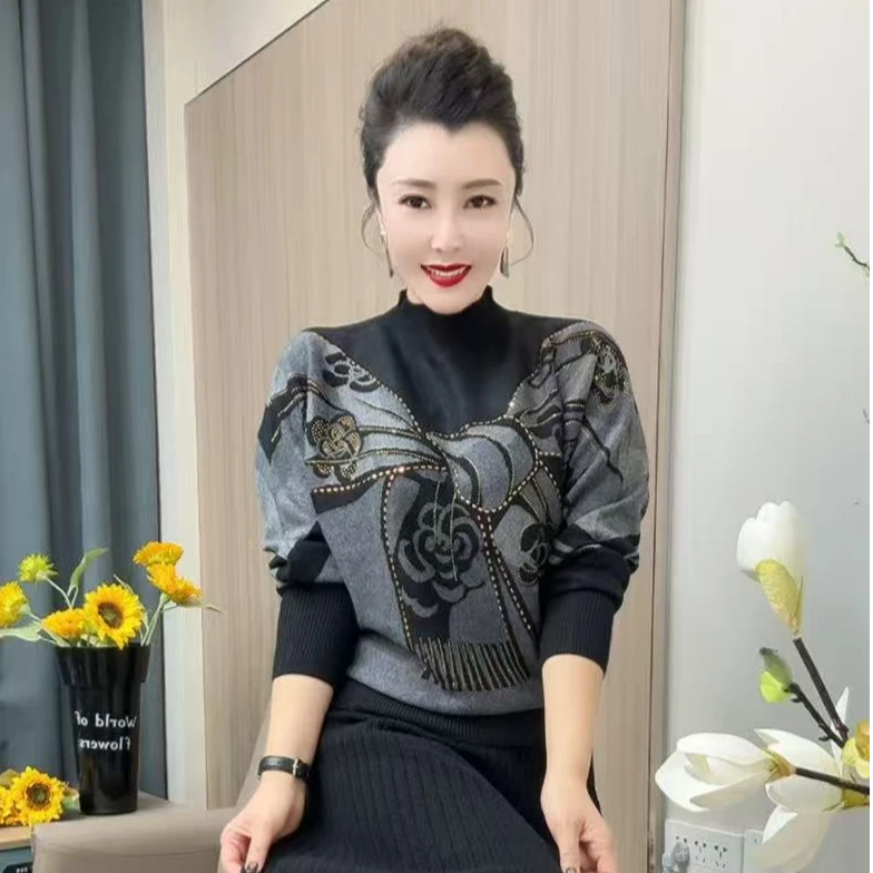 076围巾针织衫烫钻秋冬显瘦常规款连衣裙半高领厚款毛衫打底衫