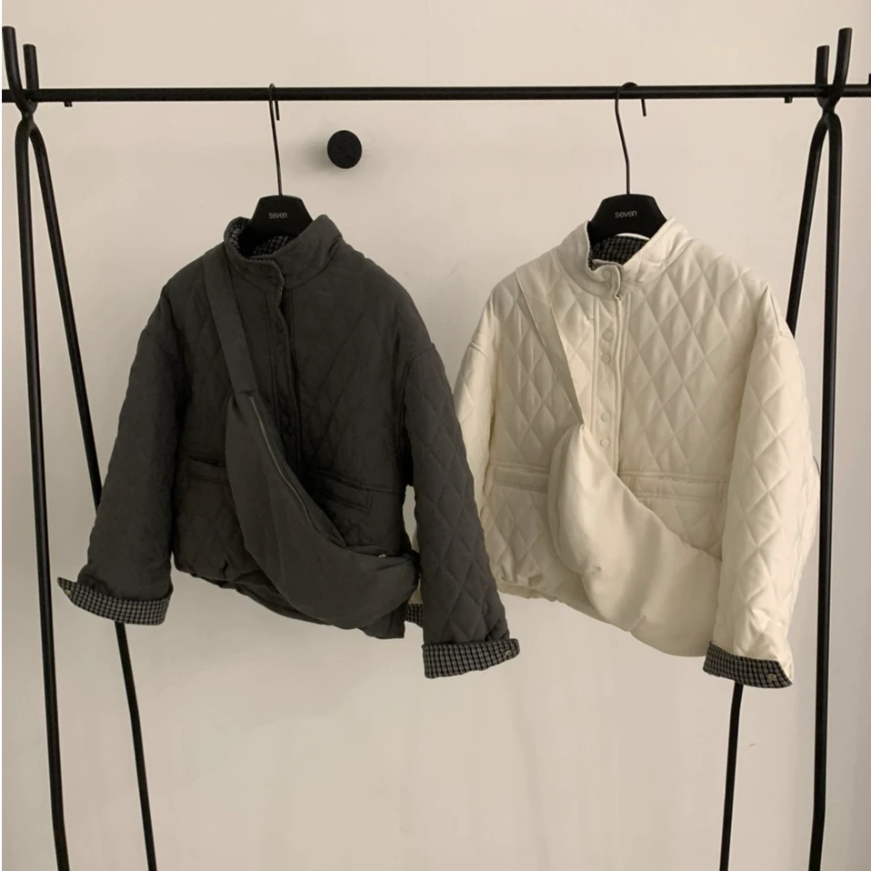 2025秋冬新款韩版时尚立领带包包棉服女