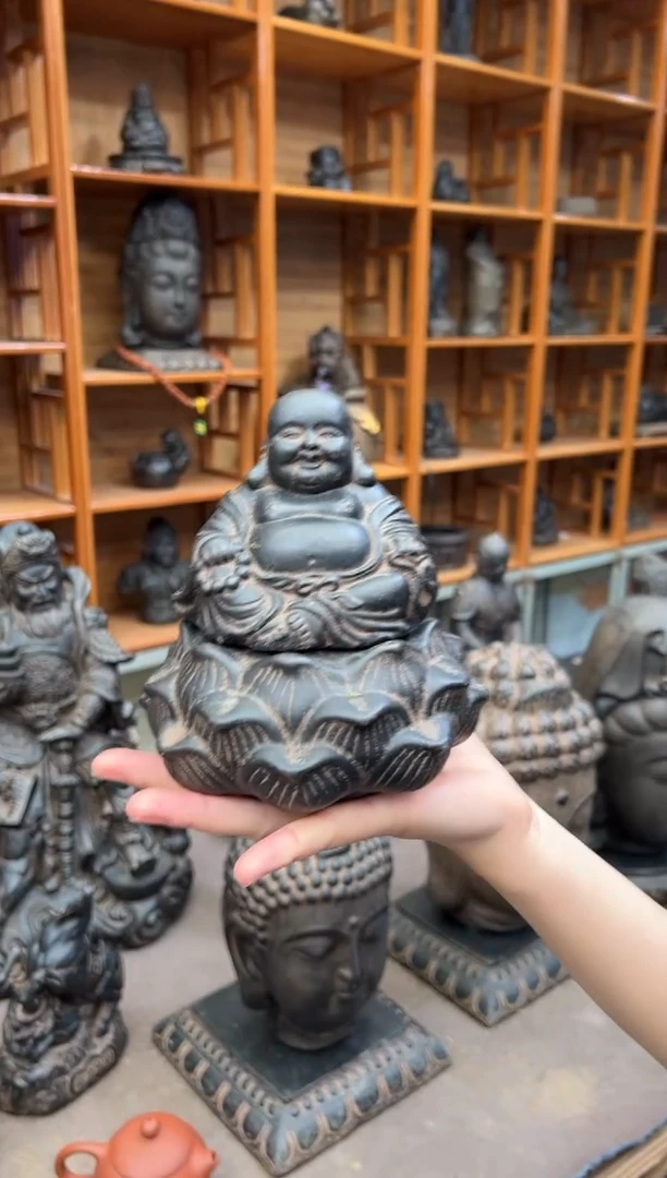 陶土未来佛+莲蓬实心底座