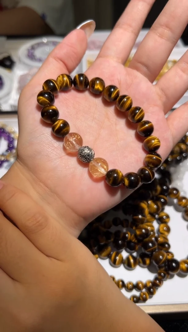 木变石（虎睛石）手链合金金发晶+黄虎眼