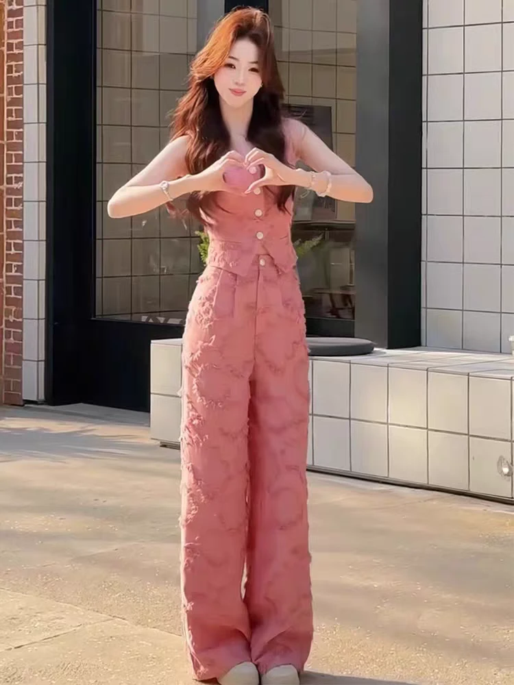 轻熟小个子显高气质套装裤女2025夏季新款时尚无袖上衣+休闲长裤