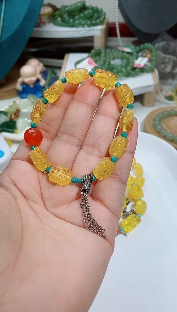 银S925镶嵌蜜蜡手链@****?130一个