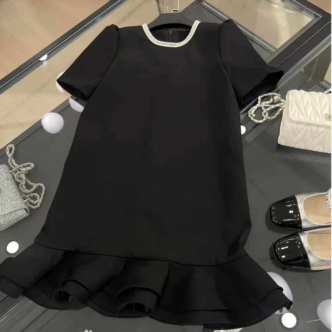 通勤圆领街头风夏季荷叶裙连衣裙百搭泡泡袖时尚显瘦裙子修身