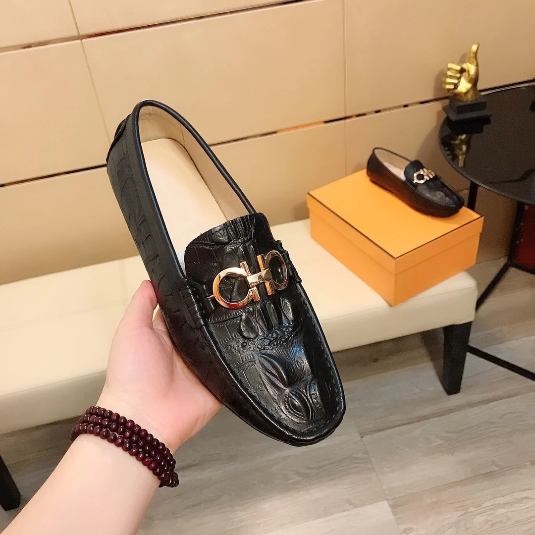 欧洲站新款真皮鳄鱼纹高端男鞋豆豆鞋英伦时尚潮流百搭休闲乐福鞋