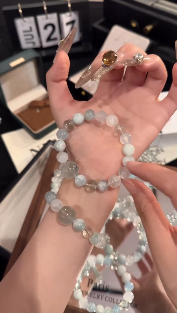 水晶手链合金海蓝宝多宝x2159