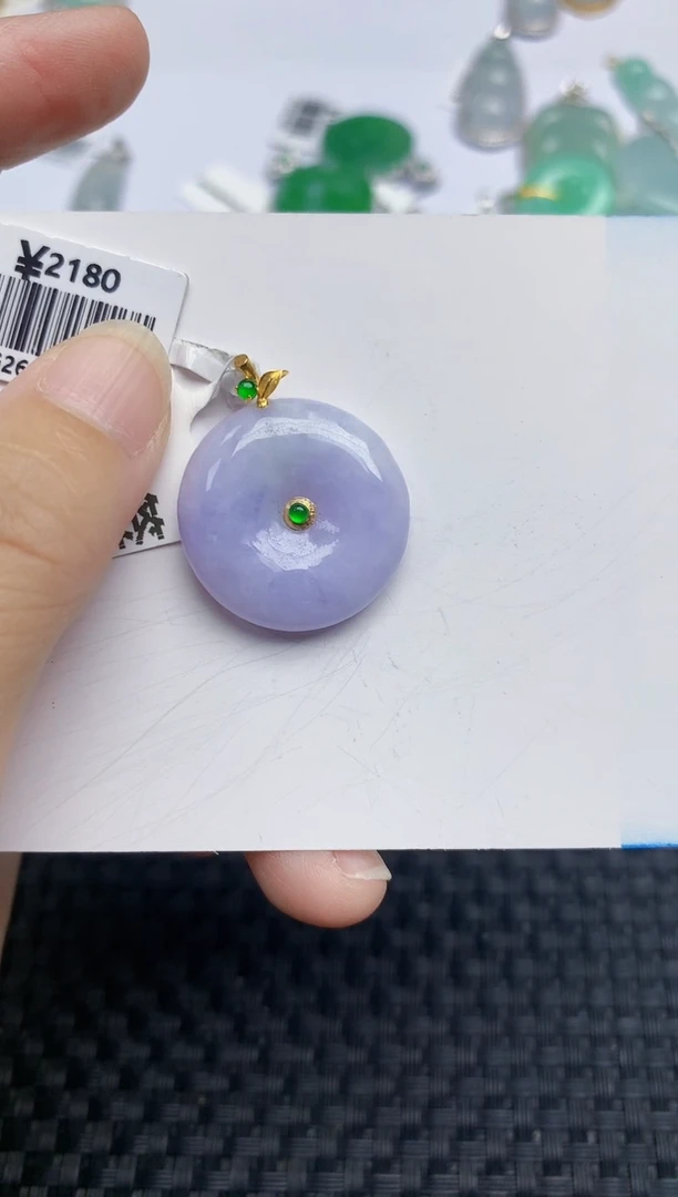 翡翠18K金镶嵌颈饰天然A货翡翠