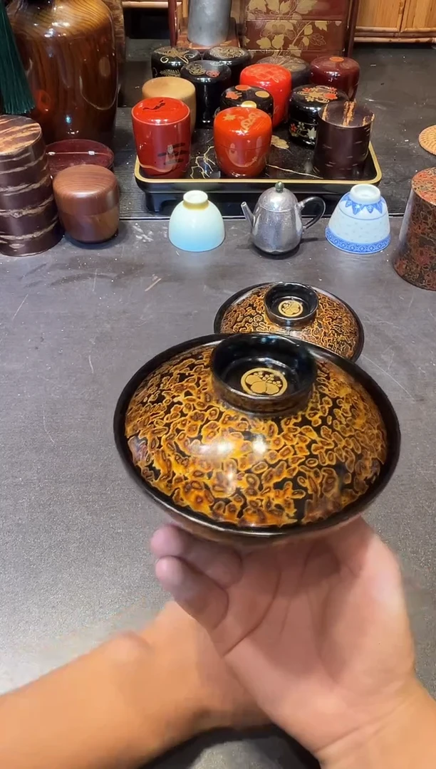 菠萝漆盖碗单只 大漆漆器大漆漆器