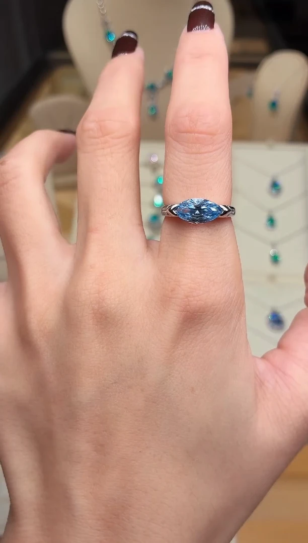 银S925镶嵌戒圈海蓝宝石0000