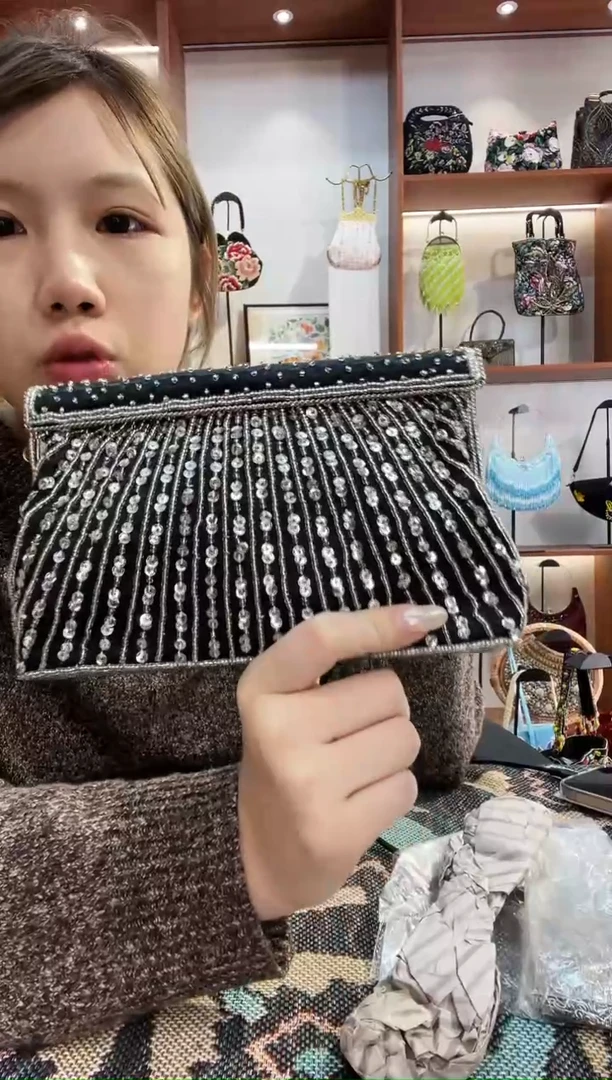 织物或*（微瑕福利不退换）手工珠珠包包腋下斜跨包手拿包手提
