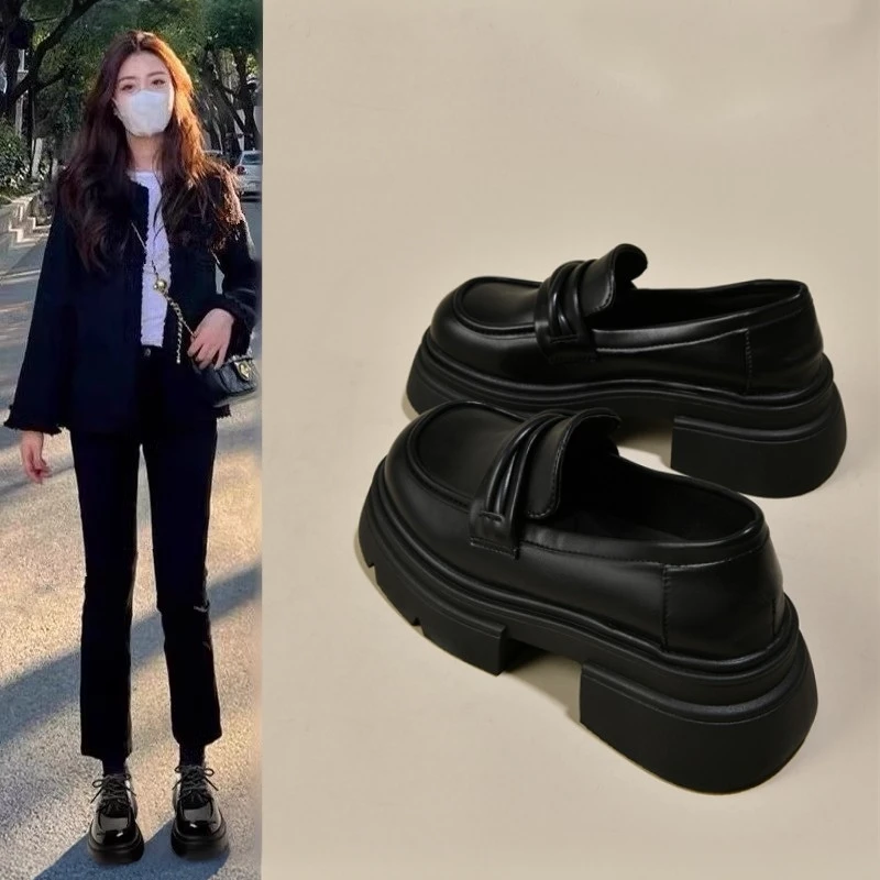 卓诗尼【断码清仓】爆款时尚黑色乐福鞋女2025新款秋季单鞋jk小皮鞋