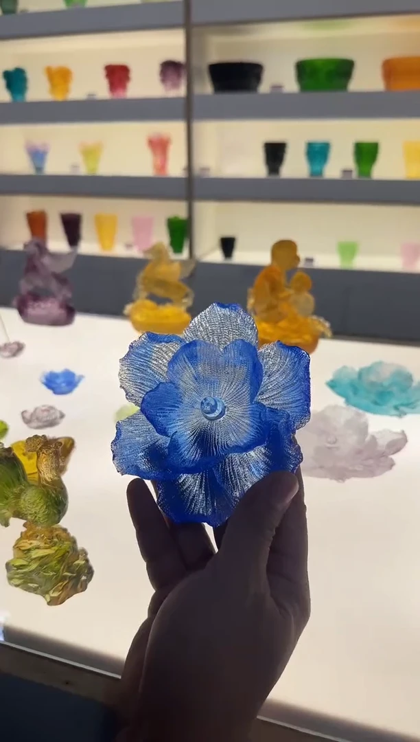 手工艺品琉璃牡丹花香插蓝色