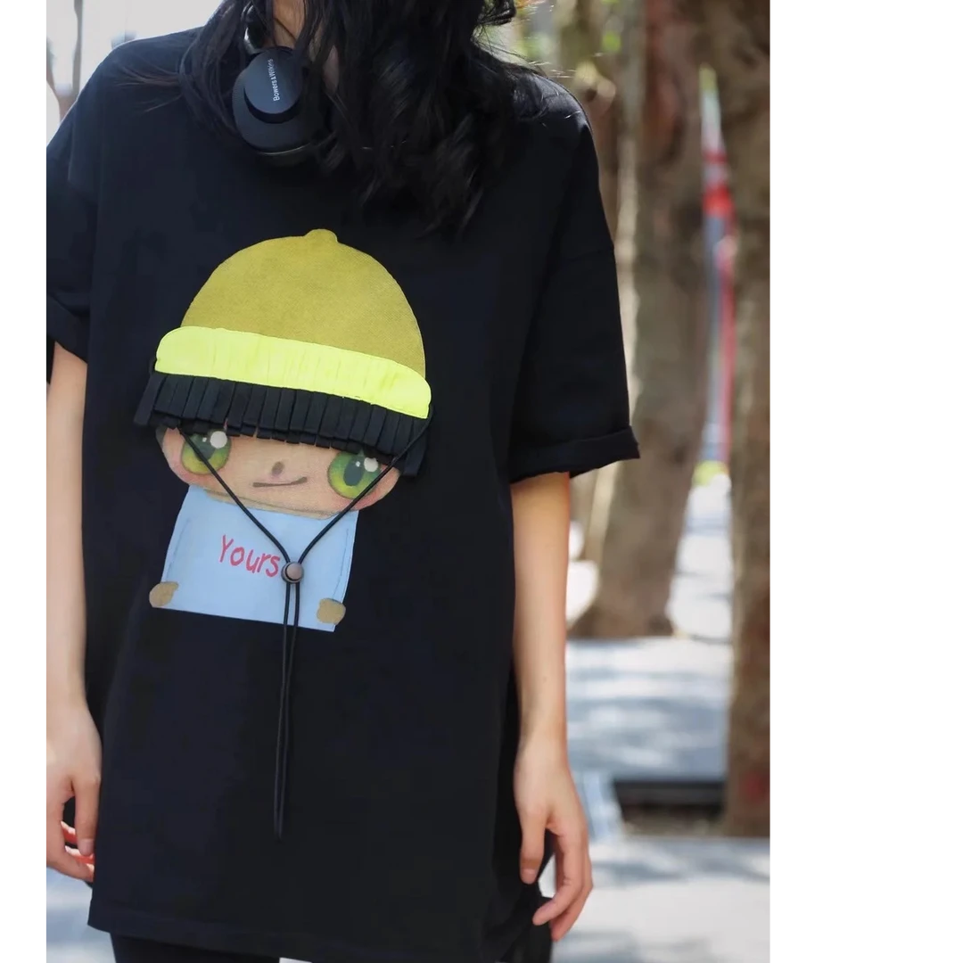 Pada嘻&BOBO【带帽小孩】韩系宽松 卡通时尚T恤 252302 Hi Fortune