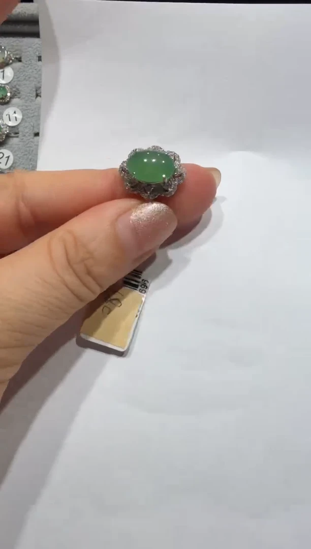 银S925镶嵌戒指翡翠缅甸A货翡翠戒指