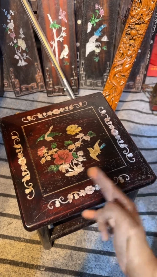 木紫檀富贵凳镶嵌彩贝  花鸟花鸟花鸟