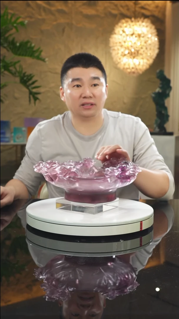 【闪购商品】瓷片设计款紫色玫瑰花果盘摆件